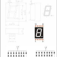 نقشه پایه‌ها و ابعاد سون سگمنت LED تک رقمی آبی آند مشترک 30x44
