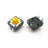 تک سوئیچ Omron B3F با عملگر زرد و چهار پایه فلزی مناسب نصب روی برد