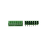 نمای بالایی و پایه ترمینال فونیکس سبز 3.5mm، 7 پین، محل پیچ‌های اتصال و پایه‌ها
