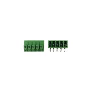 نمای بالایی و پایه ترمینال فونیکس سبز 3.5mm، 5 پین، محل اتصال پیچ‌ها و پایه‌ها