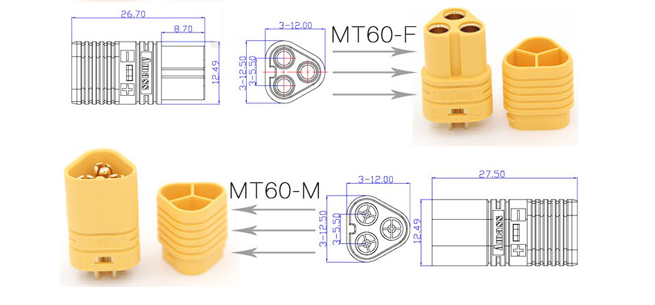 کانکتور نری و مادگی mt60 کانکتور MT60 Amass نری و مادگی